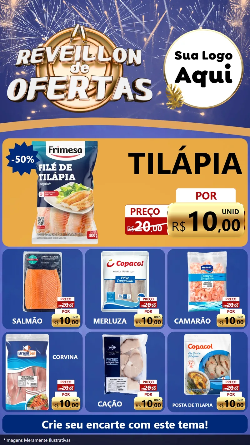 Modelo de Rede Social para Stories com o tema Réveillon de Ofertas para Peixaria
