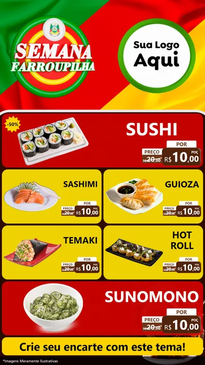 Modelo de TV para TV Vertical com o tema Semana Farroupilha para Comida japonesa