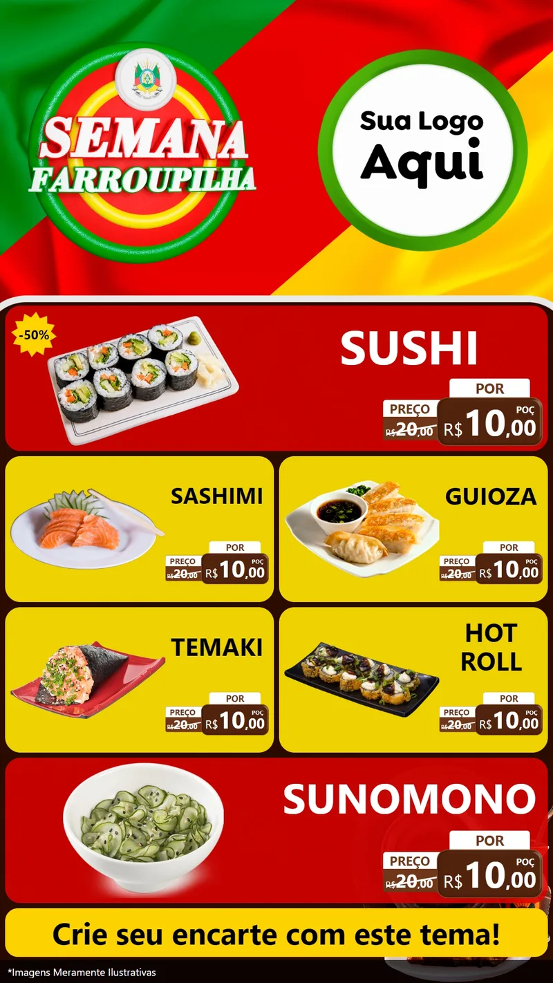 Modelo de TV para TV Vertical com o tema Semana Farroupilha para Comida japonesa