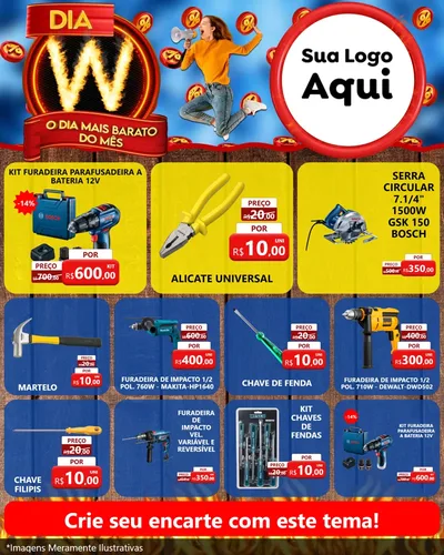 Modelo de Rede Social para Feed Instagram com o tema Dia W - O Dia Mais Barato Do Mês para Maquinas e Ferramentas