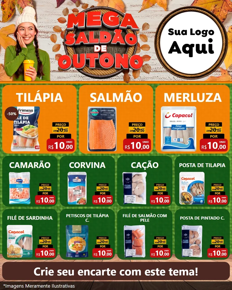 Modelo de Rede Social para Feed Instagram com o tema Mega Saldão de Outono para Peixaria