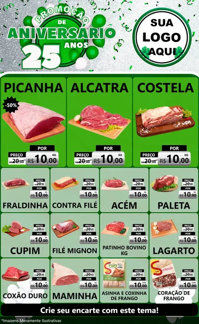 Modelo de Encarte para Encarte Grande com o tema Promoção de Aniversário - 25 Anos para Açougue