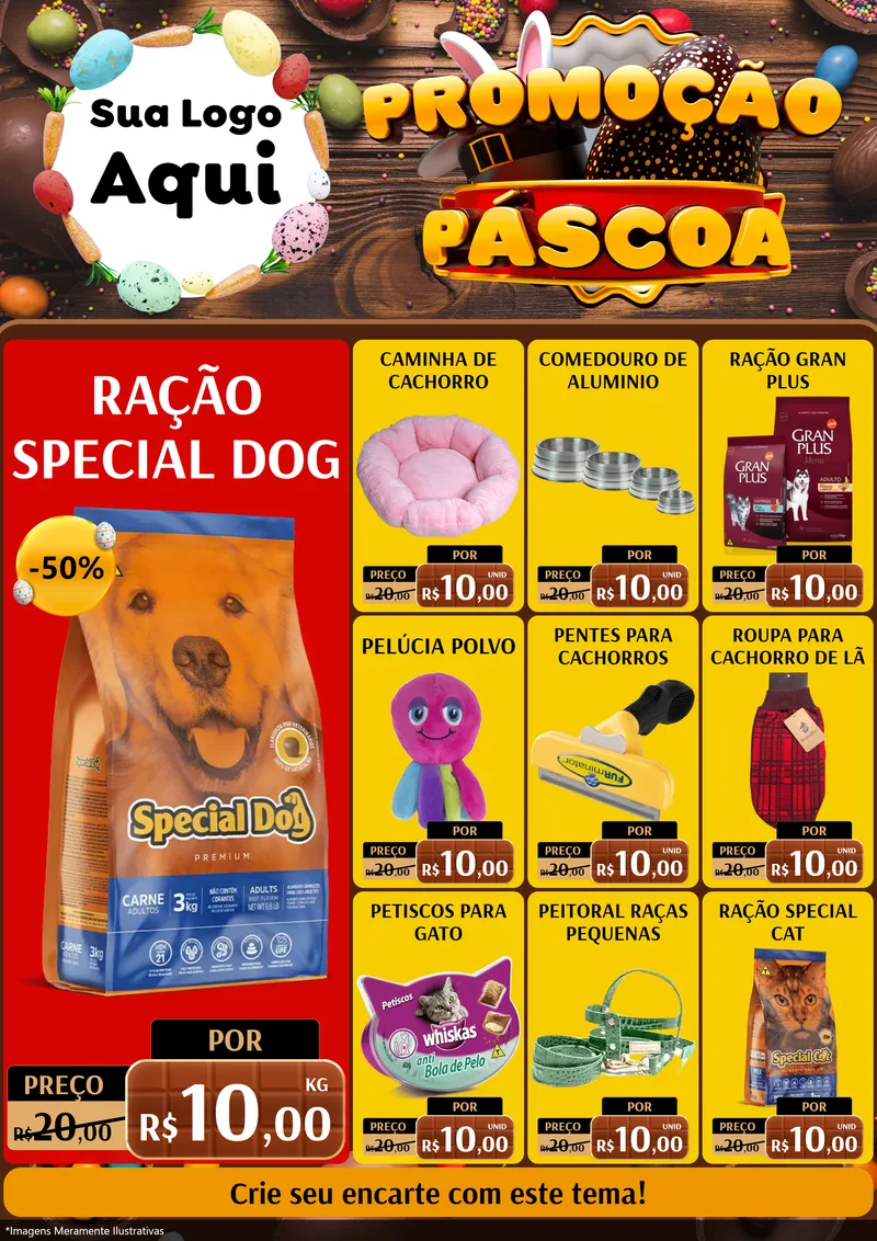 Modelo de Encarte para Encarte A4 Vertical com o tema Promoção Páscoa para Pet Shop