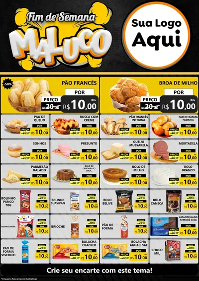 Modelo de Encarte para Encarte A4 Vertical com o tema Fim de Semana Maluco para Padaria