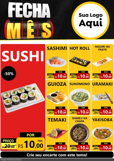 Modelo de Encarte para Encarte A4 Vertical com o tema Fecha Mês para Comida japonesa