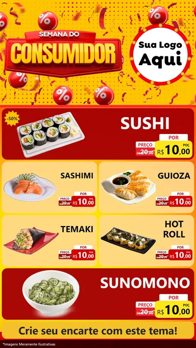 Modelo de TV para TV Vertical com o tema Semana do Consumidor para Comida japonesa