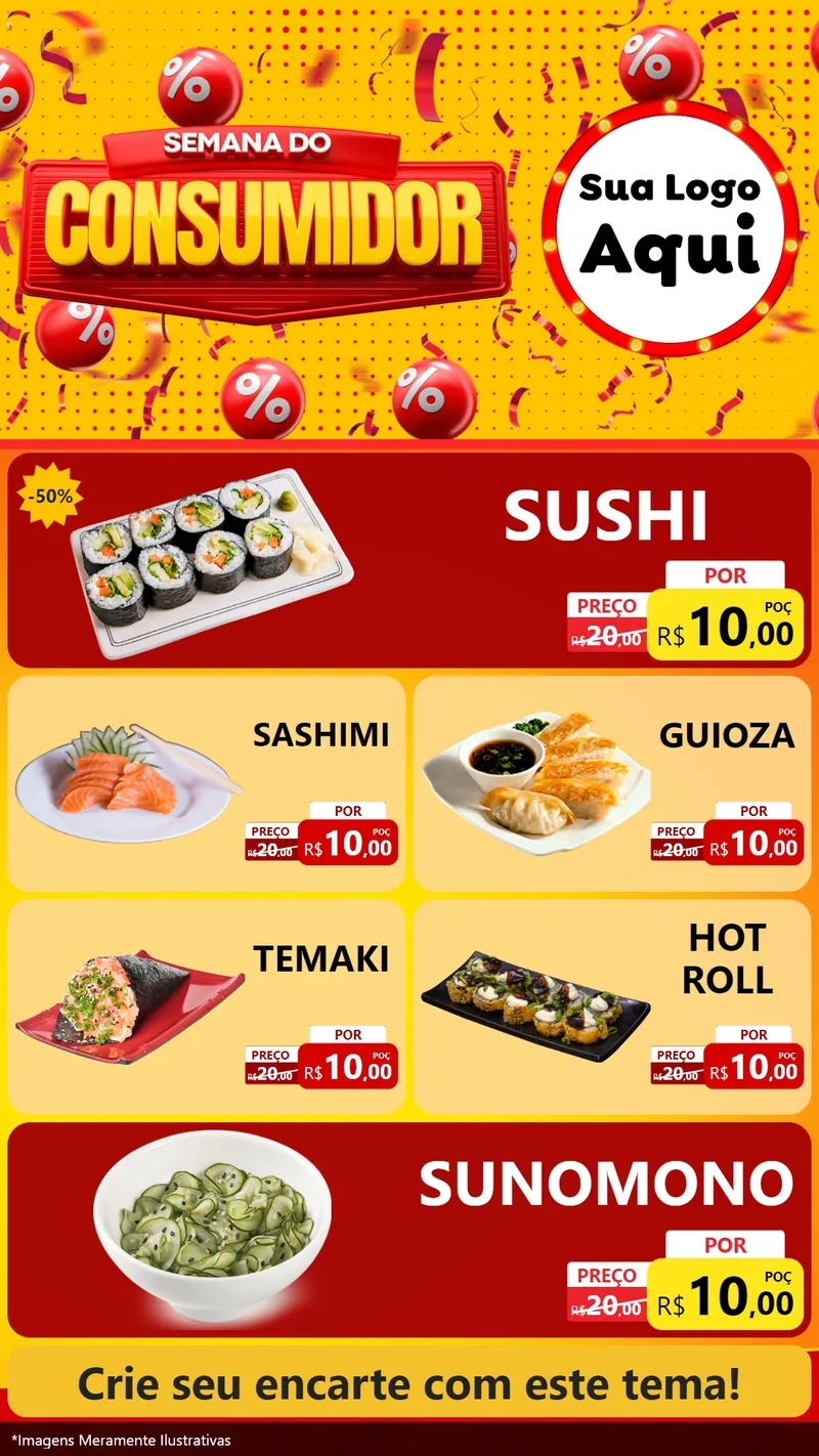 Modelo de TV para TV Vertical com o tema Semana do Consumidor para Comida japonesa