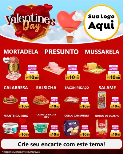 Modelo de Rede Social para Feed Instagram com o tema Valentine's Day para Frios e Laticínios