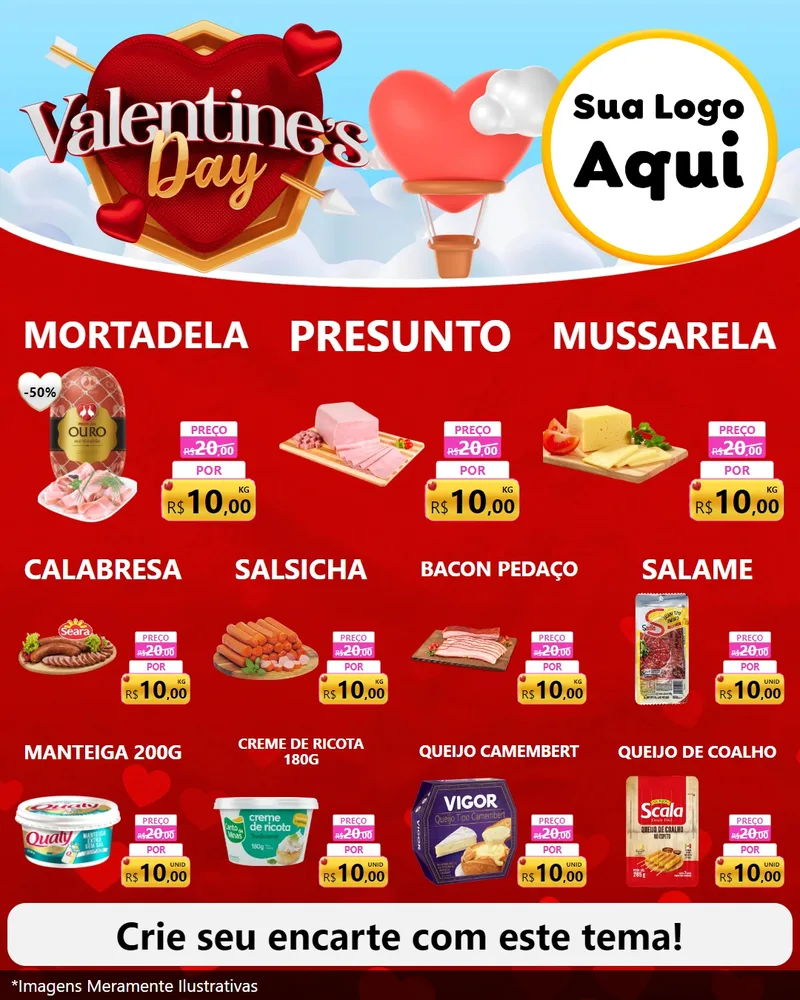 Modelo de Rede Social para Feed Instagram com o tema Valentine's Day para Frios e Laticínios