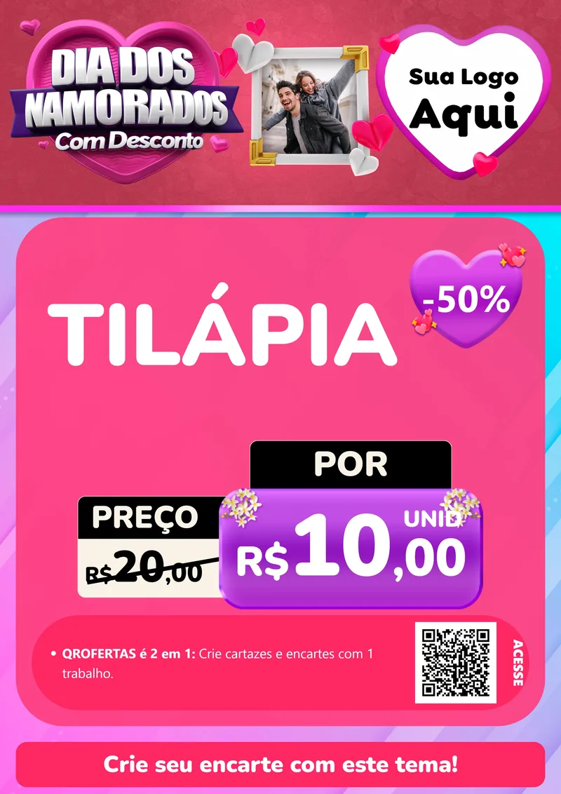 Modelo de Cartaz para Cartaz A4 Vertical com o tema Dia Dos Namorados Com Desconto para Peixaria