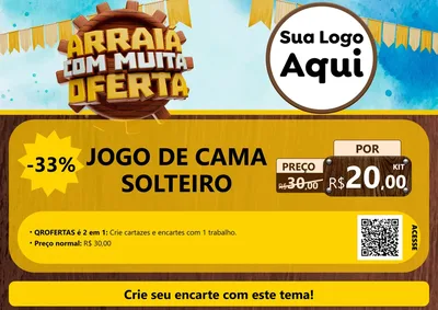 Modelo de Cartaz para Cartaz A4 Horizontal com o tema Ofertas de São João - Junina para Cama, Mesa e Banho