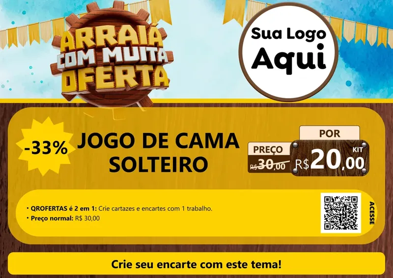 Modelo de Cartaz para Cartaz A4 Horizontal com o tema Ofertas de São João - Junina para Cama, Mesa e Banho