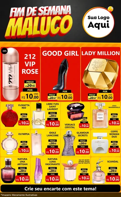 Modelo de Encarte para Encarte Grande com o tema Final de Semana Maluco para Perfumes