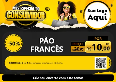 Modelo de Cartaz para Cartaz A4 Horizontal com o tema Mês Especial do Consumidor para Padaria