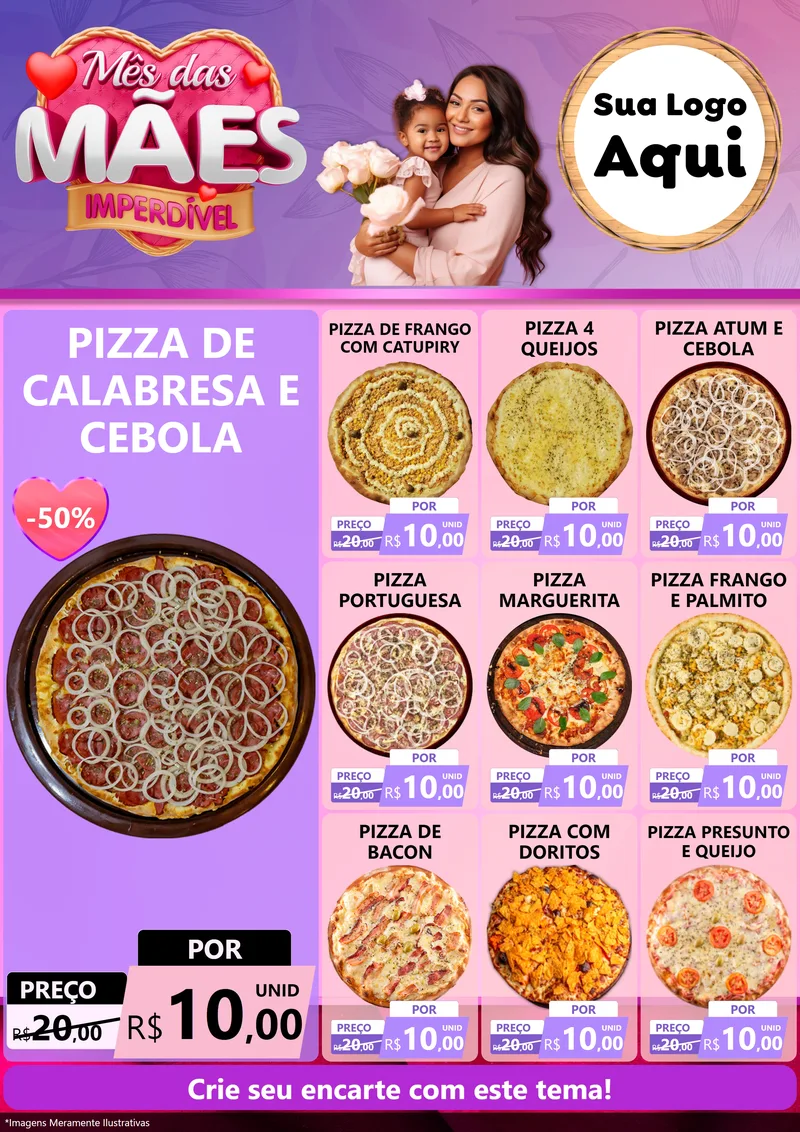 Modelo de Encarte para Encarte A4 Vertical com o tema Mês das Mães Imperdível para Pizzaria
