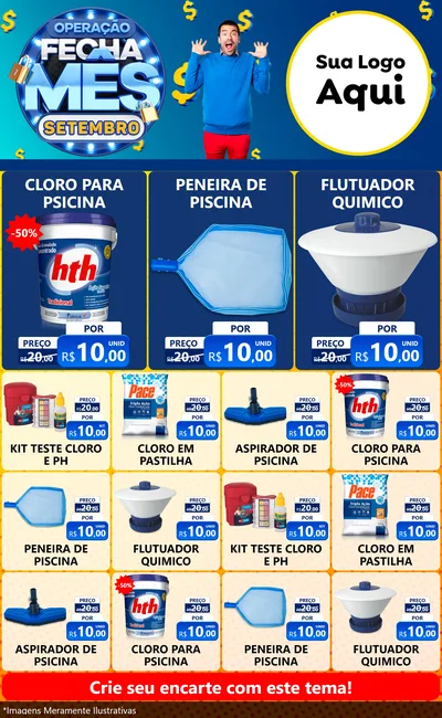 Modelo de Encarte para Encarte Grande com o tema Operação Fecha Mês Setembro para Produtos para Piscina