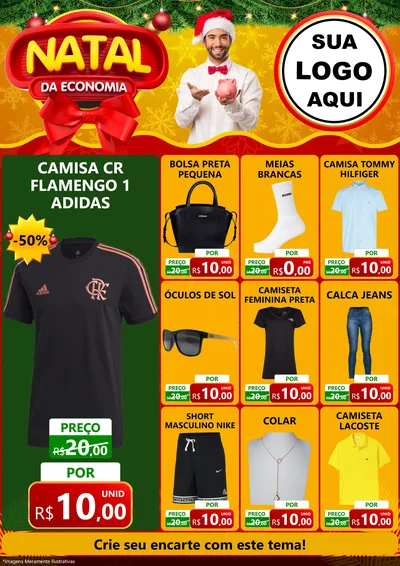 Modelo de Encarte para Encarte A4 Vertical com o tema Natal da Economia para Roupas e acessórios