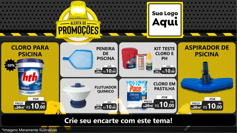 Modelo de TV para TV Horizontal com o tema Alerta de Promoções para Produtos para Piscina