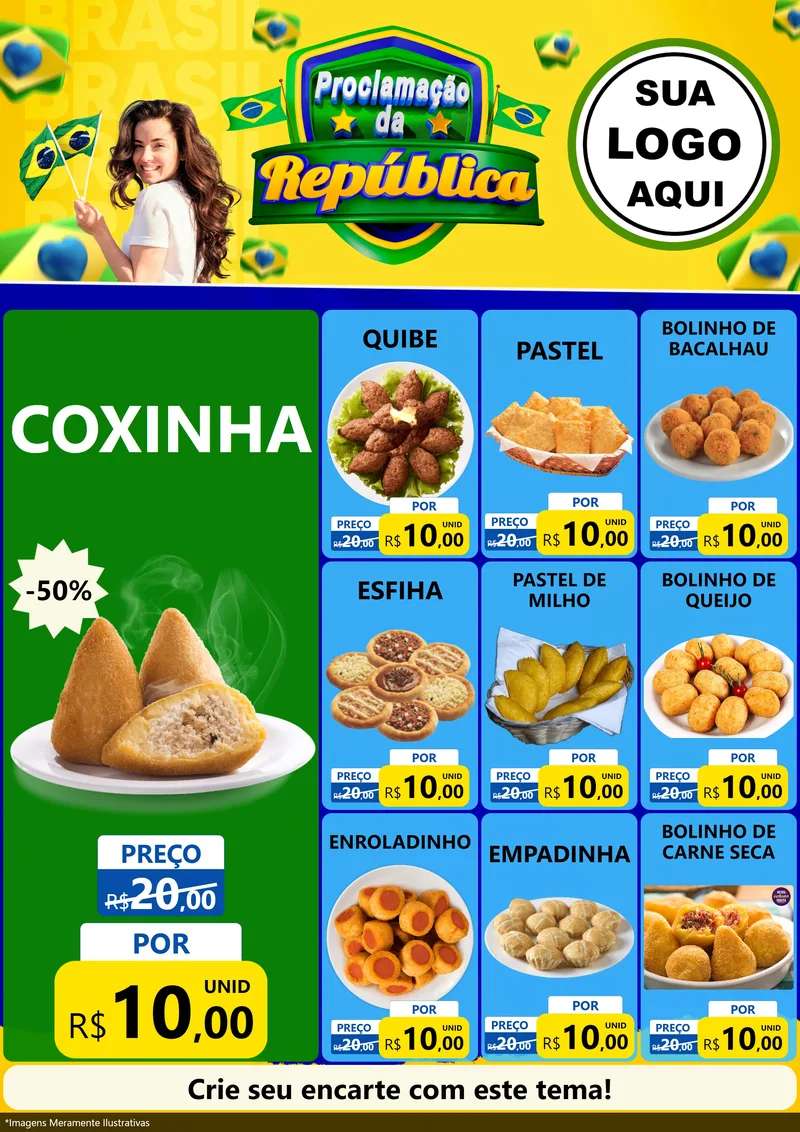 Modelo de Encarte para Encarte A4 Vertical com o tema Proclamação da República para Salgadaria