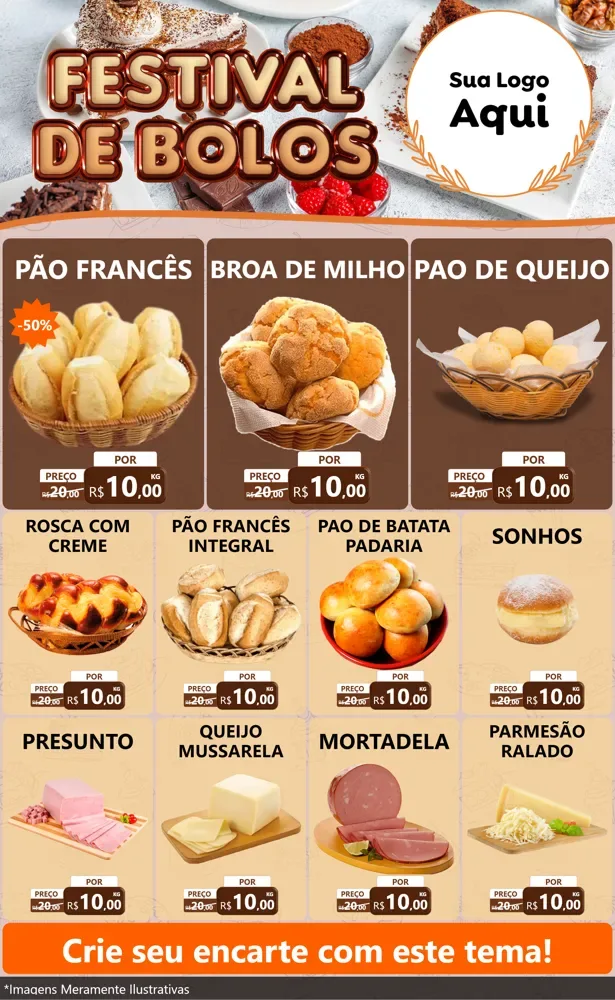 Modelo de Encarte para Encarte Grande com o tema Festival de Bolos para Padaria