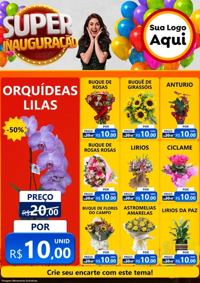Modelo de Encarte para Encarte A4 Vertical com o tema Super Inauguração para Floricultura e jardim