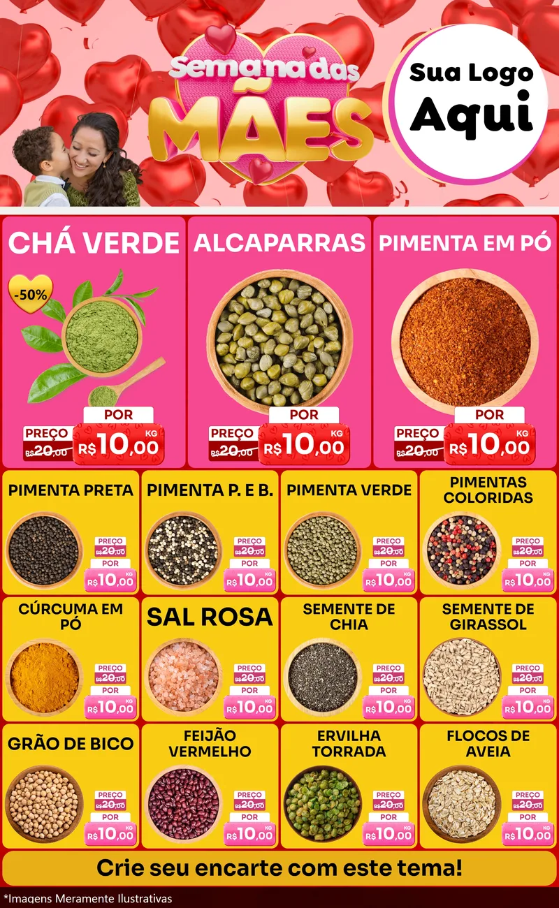 Modelo de Encarte para Encarte Grande com o tema Semana Das Mães para Produtos Naturais