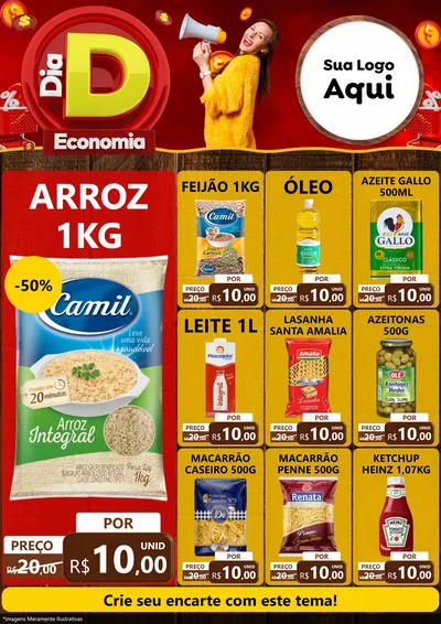 Modelo de Encarte para Encarte A4 Vertical com o tema Dia D Economia para Supermercado