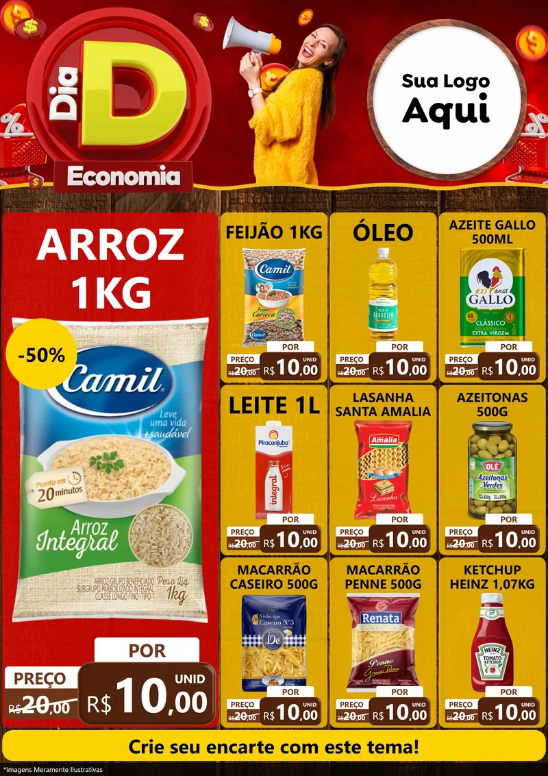 Modelo de Encarte para Encarte A4 Vertical com o tema Dia D Economia para Supermercado
