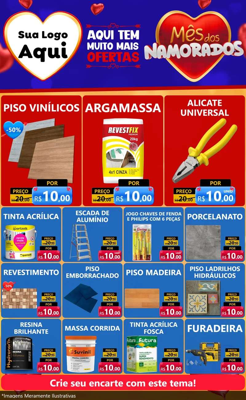 Modelo de Encarte para Encarte Grande com o tema Mês dos Namorados para Material para Construção