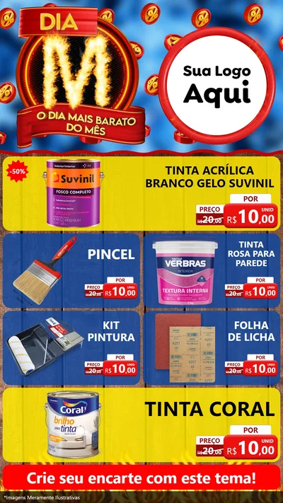 Modelo de TV para TV Vertical com o tema Dia M - O Dia Mais Barato Do Mês para Tintas e Ferramentas