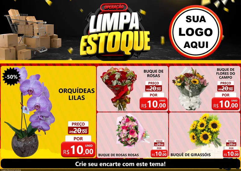 Modelo de Encarte para Encarte A4 Horizontal com o tema Operação Limpa Estoque para Floricultura e jardim