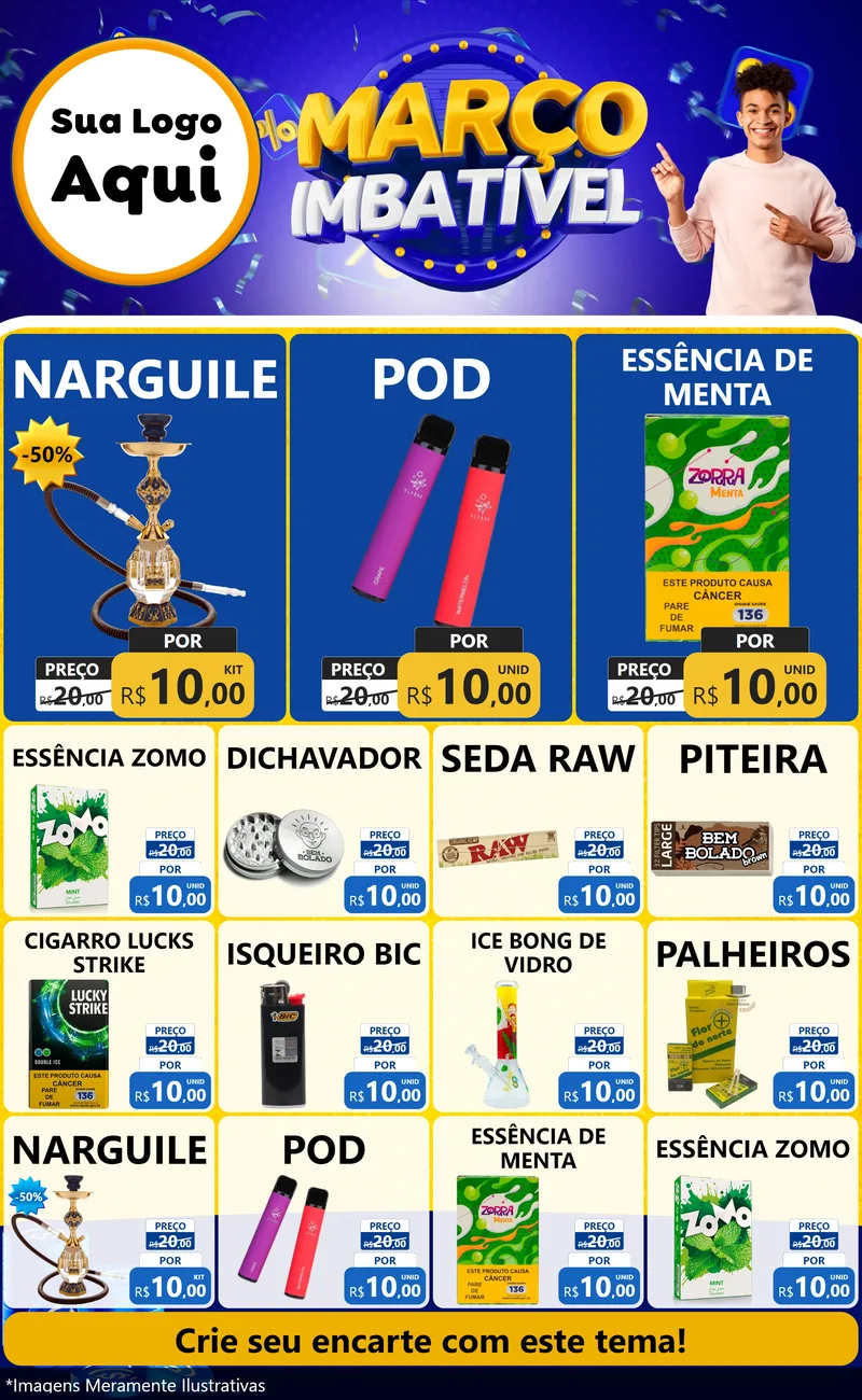 Modelo de Encarte para Encarte Grande com o tema Março Imbatível para Tabacaria