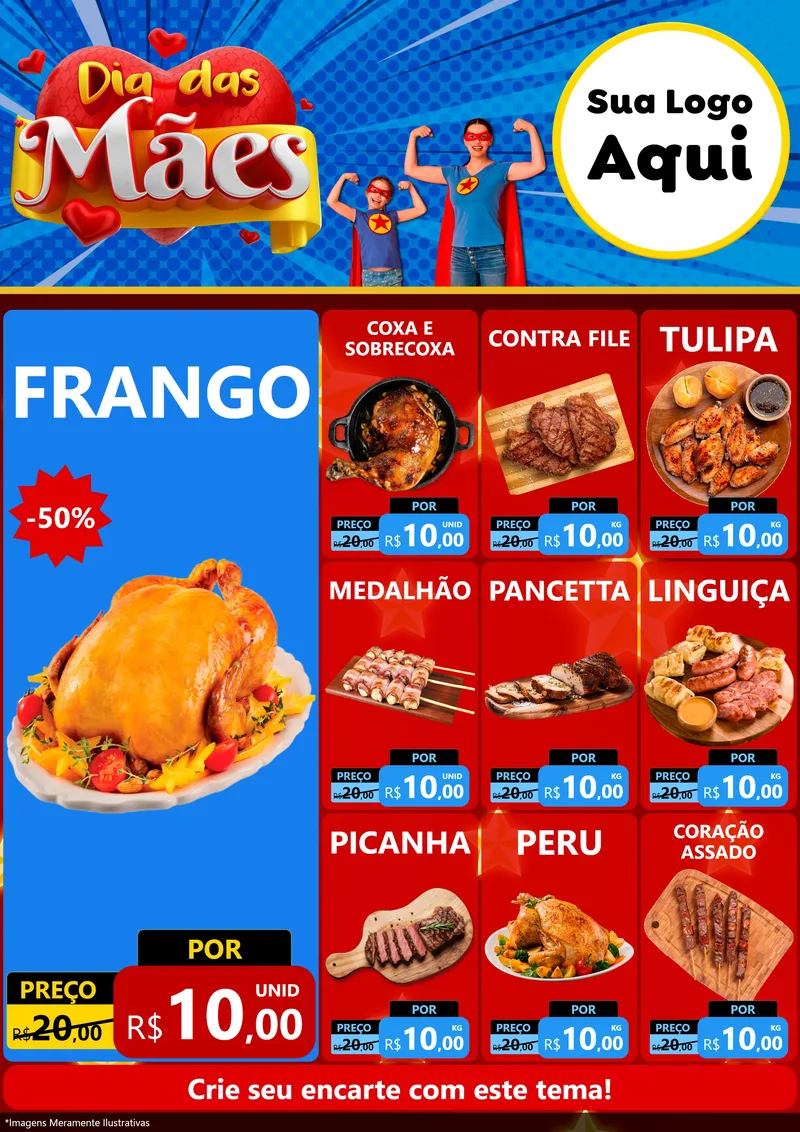 Modelo de Encarte para Encarte A4 Vertical com o tema Dia das Mães para Assados