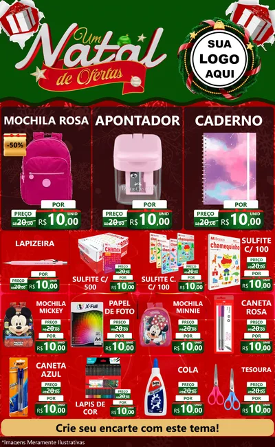Modelo de Encarte para Encarte Grande com o tema Um Natal de Ofertas para Papelaria