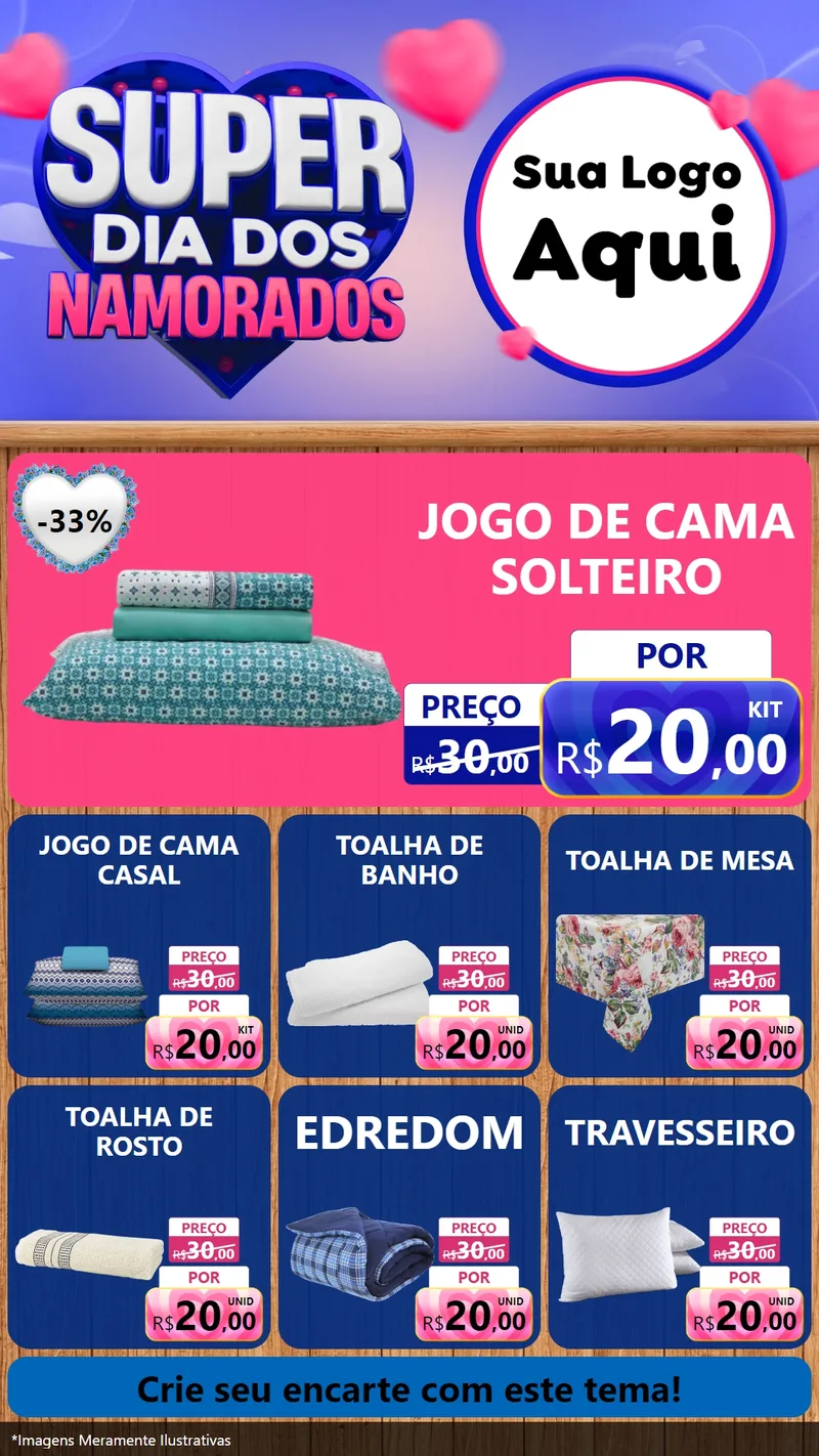Modelo de Rede Social para Stories com o tema Super Dia dos Namorados para Cama, Mesa e Banho