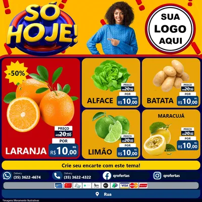 Modelo de Rede Social para Feed Facebook com o tema Só Hoje! para Hortifrúti