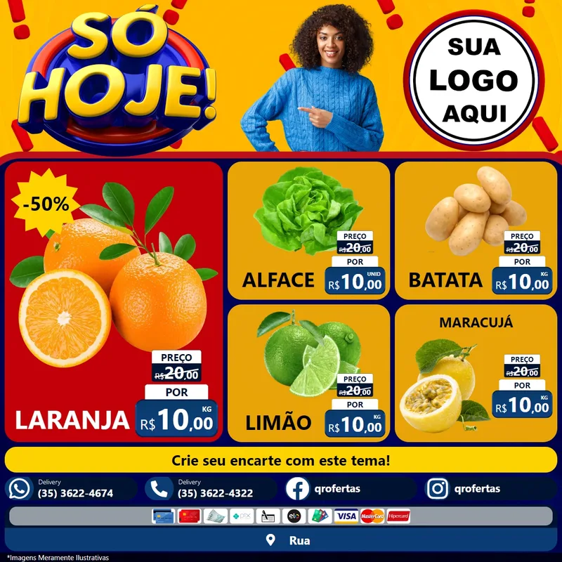 Modelo de Rede Social para Feed Facebook com o tema Só Hoje! para Hortifrúti