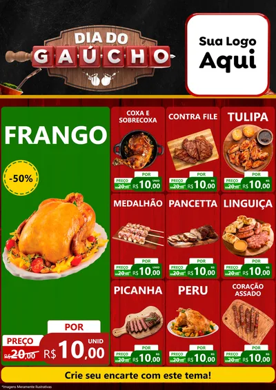 Modelo de Encarte para Encarte A4 Vertical com o tema Dia do Gaúcho para Assados