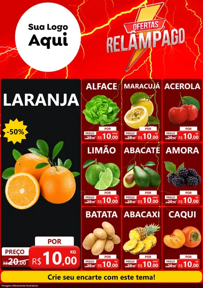 Modelo de Encarte para Encarte A4 Vertical com o tema Ofertas Relâmpago para Hortifrúti