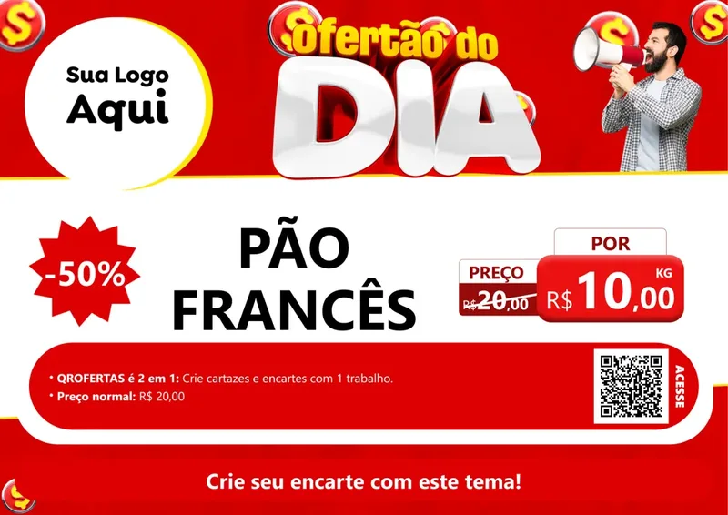 Modelo de Cartaz para Cartaz A4 Horizontal com o tema Ofertão do dia para Padaria
