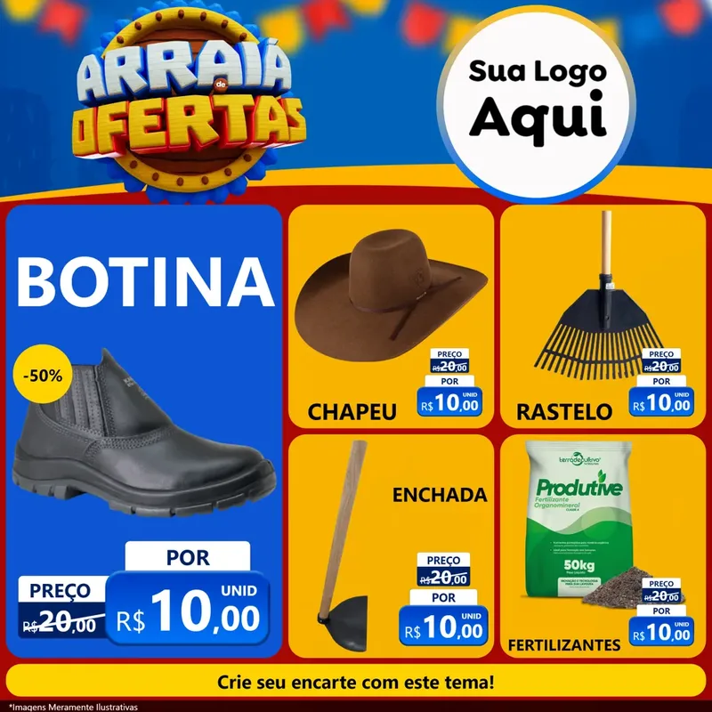 Modelo de Rede Social para Feed Facebook com o tema Arraiá de Ofertas - Junina para Agropecuária