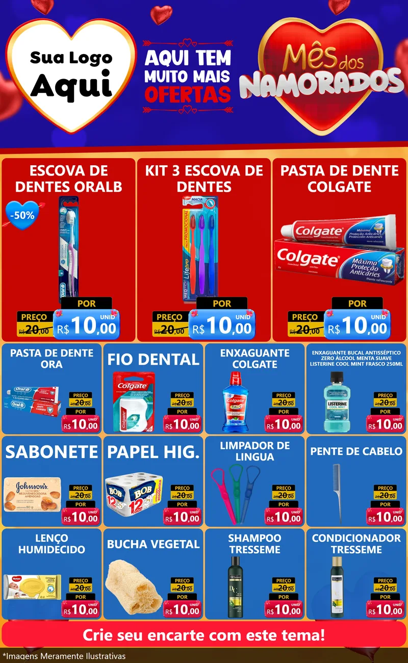 Modelo de Encarte para Encarte Grande com o tema Mês dos Namorados para Higiene Pessoal