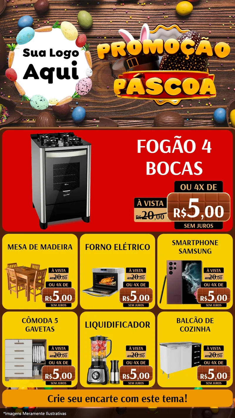 Modelo de Rede Social para Stories com o tema Promoção Páscoa para Móveis e Eletro