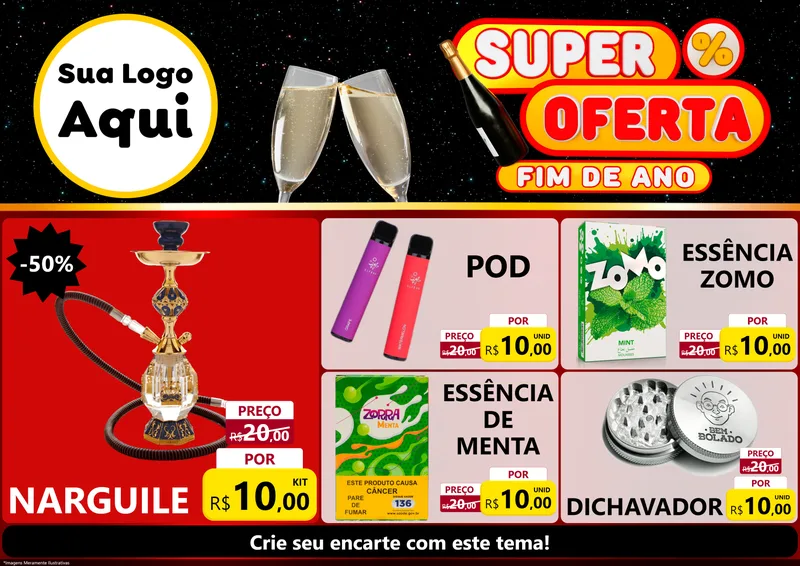 Modelo de Encarte para Encarte A4 Horizontal com o tema Super Oferta Fim de Ano para Tabacaria