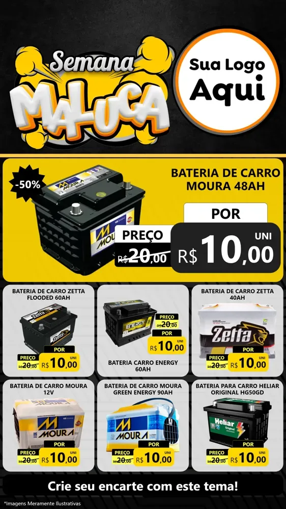 Modelo de Rede Social para Stories com o tema Semana Maluca para Baterias Elétricas