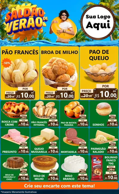Modelo de Encarte para Encarte Grande com o tema Saldão de Verão para Padaria