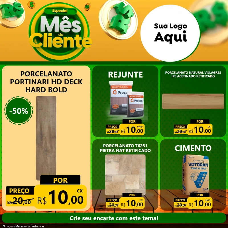 Modelo de Rede Social para Feed Facebook com o tema Especial Mês do Cliente para Pisos e revestimentos