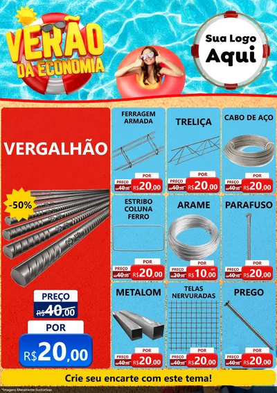 Modelo de Encarte para Encarte A4 Vertical com o tema Verão da Economia para Ferragens
