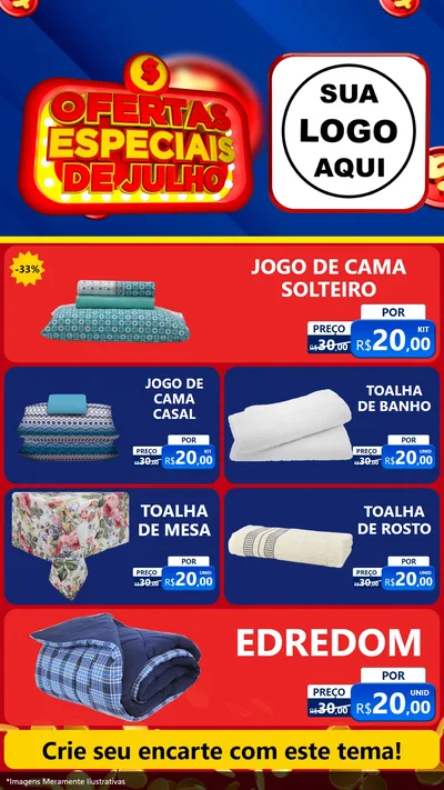 Modelo de TV para TV Vertical com o tema Ofertas Especiais de Julho para Cama, Mesa e Banho