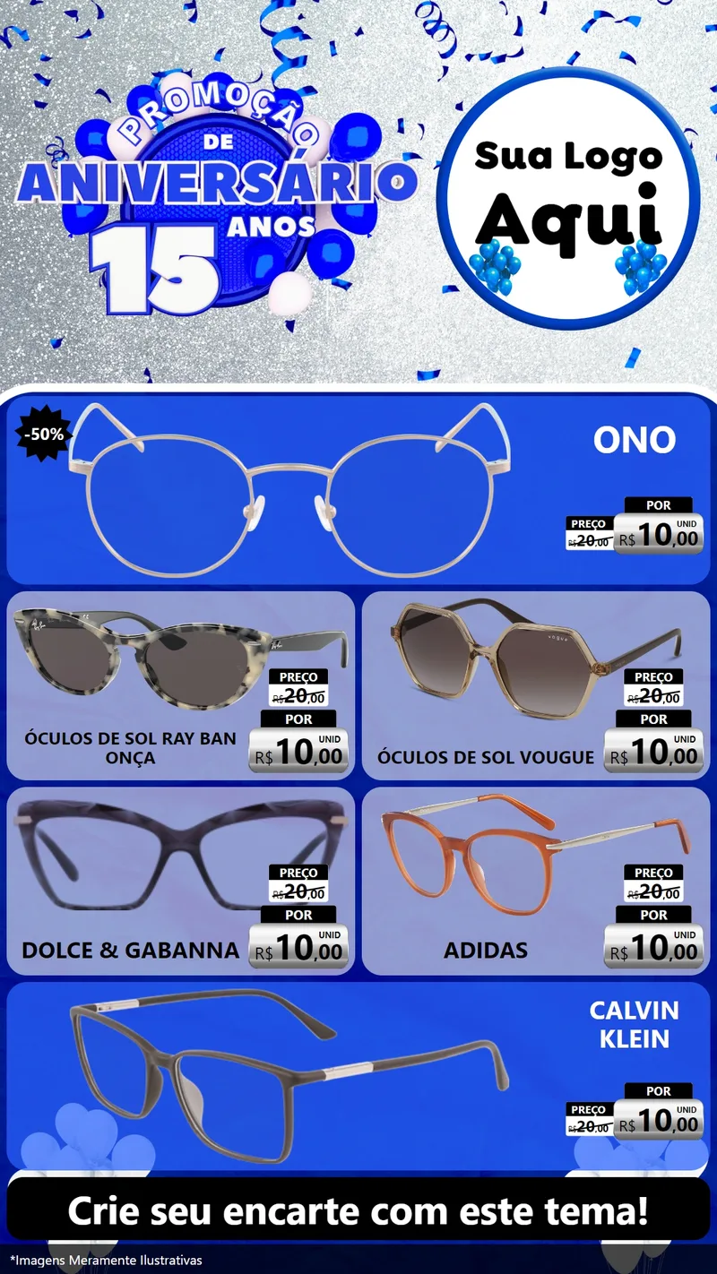 Modelo de TV para TV Vertical com o tema Promoção de Aniversário - 15 Anos para Óticas